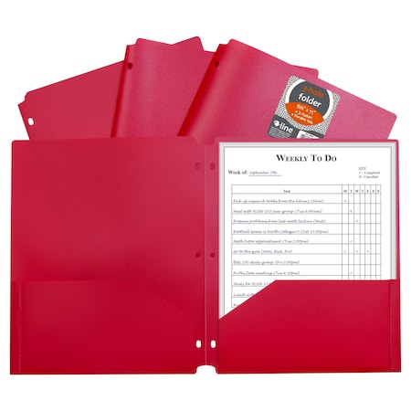 C-Line Products TwoPocket Heavyweight Poly Portfolio Folder with ThreeHole Punch, Red, 25PK 33934-BX